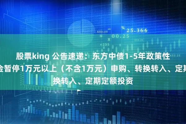 股票king 公告速递：东方中债1-5年政策性金融债基金暂停1万元以上（不含1万元）申购、转换转入、定期定额投资