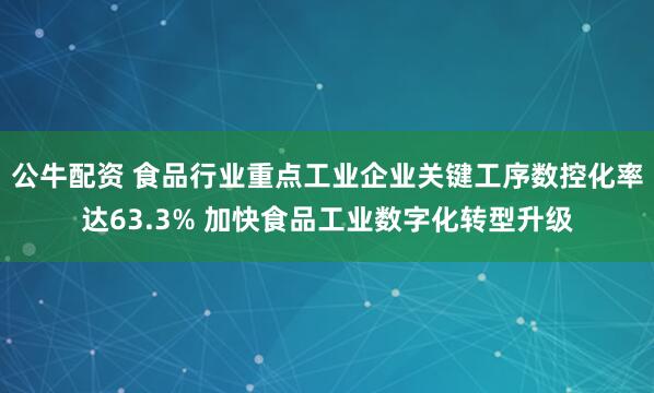 公牛配资 食品行业重点工业企业关键工序数控化率达63.3% 加快食品工业数字化转型升级